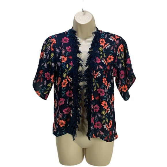Wonder Nation Girls Youth Floral Open Front Top Size Large Sheer Cover Up Tassel - Picture 1 of 6